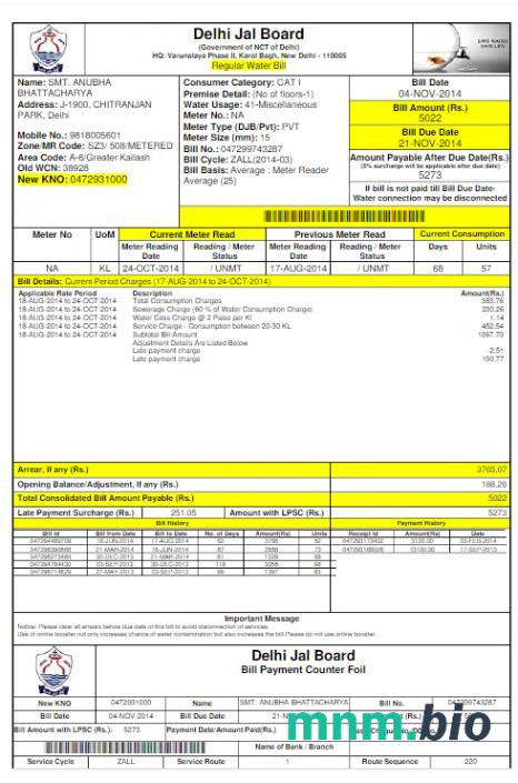 Inida Delhi Jal Board rachunek za media Word i szablon PDF